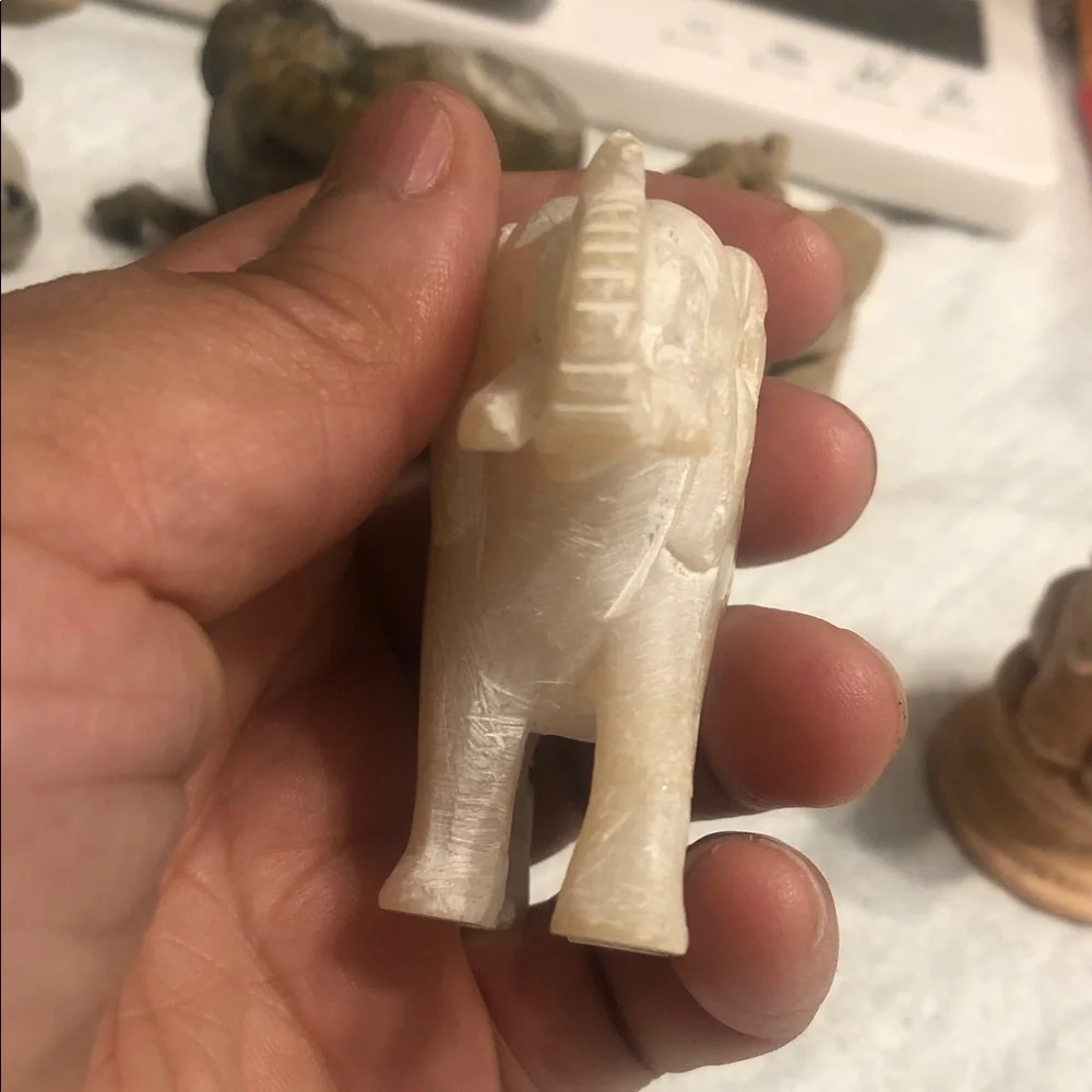 Vintage Mini Elephant Figurine Set in Beige, Cream, Brown and Blue